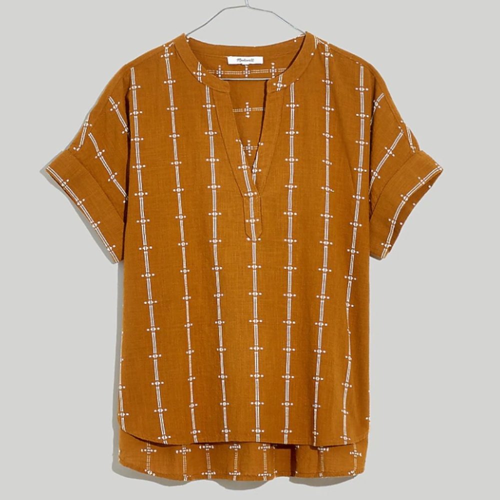 Madewell Lakeline Popover Shirttail Top in Jacquard Stripe - Size XXS